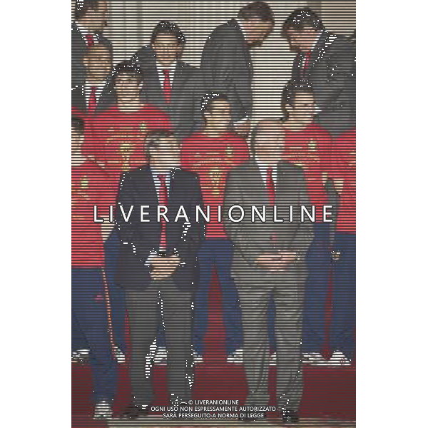 King Juan Carlos, Queen Sofia, Prince Felipe, Princess Letizia, Princess Leonor, Princess Sofia, Princess Elena attend an Audience to the National Football Team on their victory in the FIFA World Cup \'South Africa 2010 at Palacio Real in Madrid Photo: Billy Chappel / ALFAQUI - Ag. Aldo Liverani sas ITALY ONLY RICEVIMENTO A PALAZZO REALE DI MADRID DELLA NAZIONALE SPAGNOLA DI CALCIO DOPO LA VITTORIA DELLA COPPA DEL MONDO IN SUD AFRICA 2010