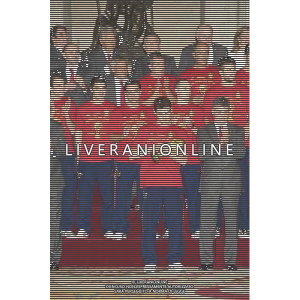 King Juan Carlos, Queen Sofia, Prince Felipe, Princess Letizia, Princess Leonor, Princess Sofia, Princess Elena attend an Audience to the National Football Team on their victory in the FIFA World Cup \'South Africa 2010 at Palacio Real in Madrid Photo: Billy Chappel / ALFAQUI - Ag. Aldo Liverani sas ITALY ONLY RICEVIMENTO A PALAZZO REALE DI MADRID DELLA NAZIONALE SPAGNOLA DI CALCIO DOPO LA VITTORIA DELLA COPPA DEL MONDO IN SUD AFRICA 2010