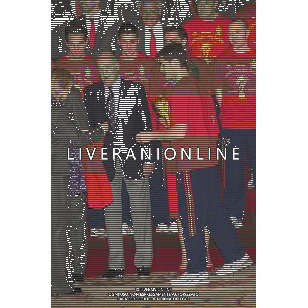 King Juan Carlos, Queen Sofia, Prince Felipe, Princess Letizia, Princess Leonor, Princess Sofia, Princess Elena attend an Audience to the National Football Team on their victory in the FIFA World Cup \'South Africa 2010 at Palacio Real in Madrid Photo: Billy Chappel / ALFAQUI - Ag. Aldo Liverani sas ITALY ONLY RICEVIMENTO A PALAZZO REALE DI MADRID DELLA NAZIONALE SPAGNOLA DI CALCIO DOPO LA VITTORIA DELLA COPPA DEL MONDO IN SUD AFRICA 2010