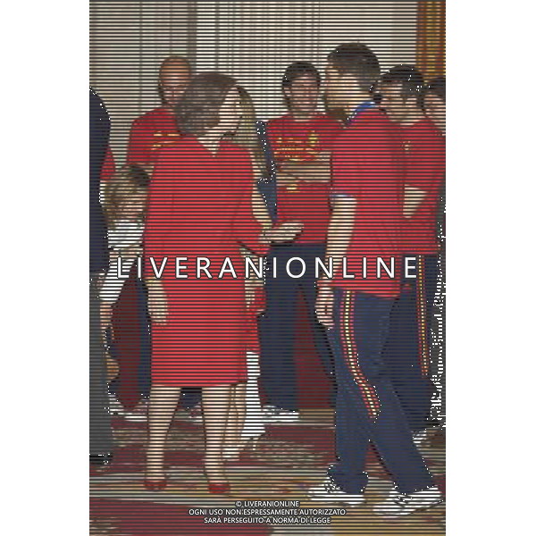 King Juan Carlos, Queen Sofia, Prince Felipe, Princess Letizia, Princess Leonor, Princess Sofia, Princess Elena attend an Audience to the National Football Team on their victory in the FIFA World Cup \'South Africa 2010 at Palacio Real in Madrid Photo: Billy Chappel / ALFAQUI - Ag. Aldo Liverani sas ITALY ONLY RICEVIMENTO A PALAZZO REALE DI MADRID DELLA NAZIONALE SPAGNOLA DI CALCIO DOPO LA VITTORIA DELLA COPPA DEL MONDO IN SUD AFRICA 2010