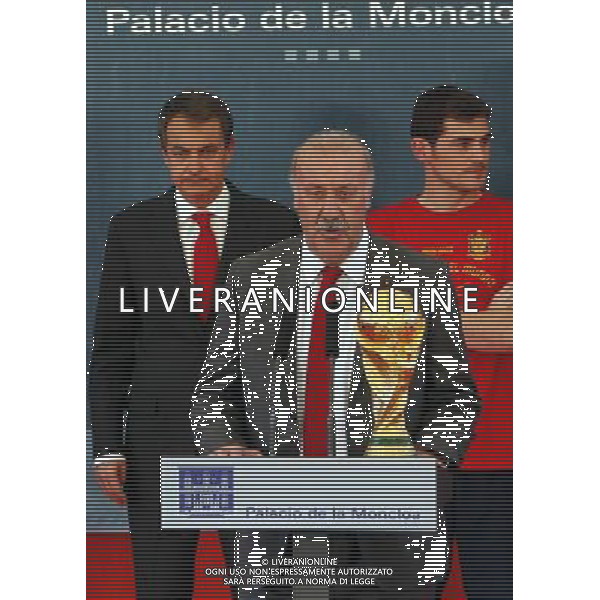Madrid (12/07/10).- Los jugadores de la Seleccion Espanola, Campeona del Mundo 2010, son recibidos en el Palacio de Moncloa por el Presidente del gobierno, Jose Luis Rodriguez Zapatero. © Alex Cid-Fuentes/ALFAQUI - Ag. Aldo Liverani sas ITALY ONLY LA NAZIONALE SPAGNOLA DI CALCIO RICEVUTA AL PALAZZO DE LA MONCLOA DA ZAPATERO NELLA FOTO: VICENTE DEL BOSQUE