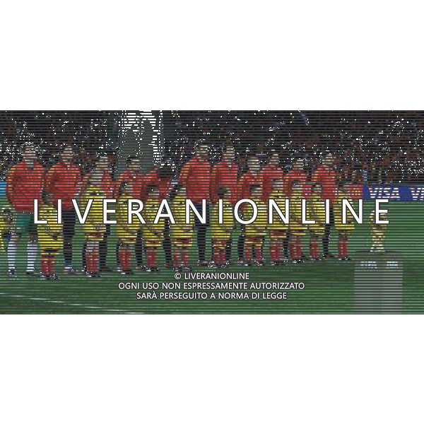 Fifa World Cup Sud Africa 2010 Match #64 Finale Johannesburg (Soccer City Stadium) - 11.07.2010 Olanda-Spagna Nella Foto:Spagna squadra durante l\'inno davanti alla coppa /Ph.Vitez-Ag. Aldo Liverani