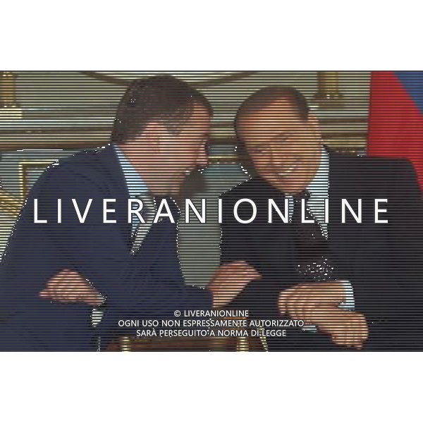 MILANO 23/0/2010 POLITICA: VERTICE RUSSIA - ITALIA Palazzo della Prefettura,Incontro tra il premier Silvio Berlusconi e il presidente della Federazione russa Dmitri Medvedev nella foto premier Silvio Berlusconi - il presidente della Federazione russa Dmitri Medvedev ph Fiochi/ AG ALDO LIVERANI SAS 