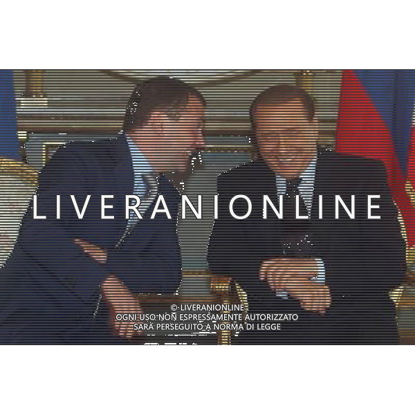 MILANO 23/0/2010 POLITICA: VERTICE RUSSIA - ITALIA Palazzo della Prefettura,Incontro tra il premier Silvio Berlusconi e il presidente della Federazione russa Dmitri Medvedev nella foto premier Silvio Berlusconi - il presidente della Federazione russa Dmitri Medvedev ph Fiochi/ AG ALDO LIVERANI SAS 