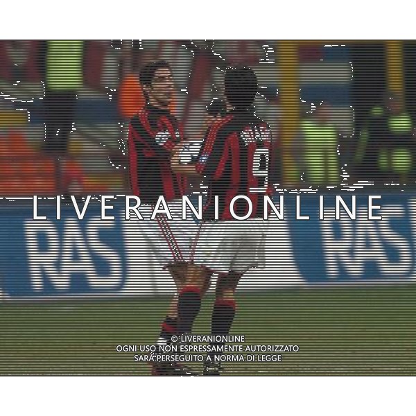 MILANO 05/02/04 SEMIFINALE DI COPPA TIM 2003/04 MILAN-LAZIO nella foto rui costa manuel con filippo inzaghi dopo il gol ph gigi arcaini/ag.aldo liverani