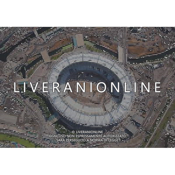 Olympic Stadium. Aerial view of completed Olympic Stadium roof. Picture taken on 21 Jul 10 by Anthony Charlton. ©Photoshot/Agenzia Aldo Liverani Sas - ITALY ONLY - Veduta panoramica aerea del Parco Olimpico con le principali sedi olimpiche delle Olimpidi Londra 2012