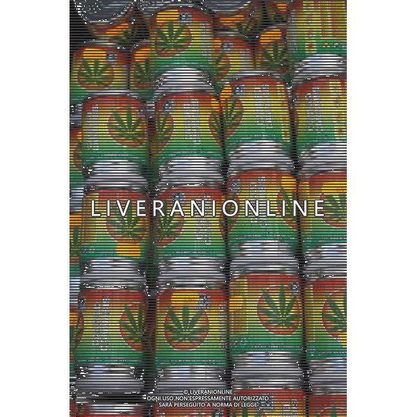 Canned Cannabis drug plants for sale in Amsterdam, Holland ©PHOTOSHOT/Agenzia Aldo Liverani Sas - ITALY ONLY - VEDUTE DELLA CITTA\' DI AMSTERDAM IN OLANDA PAESI BASSI
