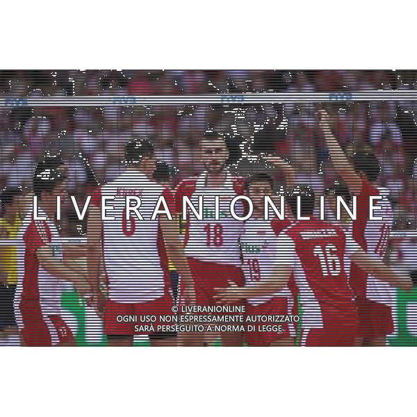 GDANSK 17.08.2010 SPORT VOLLEYBALL POLONIA - BRASILE MEN VOLLEYBALL INTERNATIONAL FRIENDLY GAME POLAND VS BRASIL INAUGURATION OF ERGO ARENA nella foto esultanza polonia © Newspix/ AG ALDO LIVERANI SAS ITALY ONLY *** Local Caption *** .