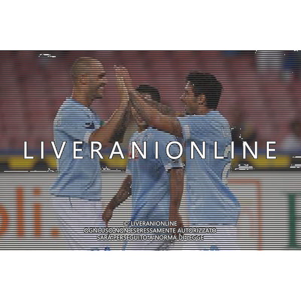 19 AGOSTO 2010 EUROPA LEAGUE NAPOLI-ELSBORG NELLA FOTO:L\'ESULTANZA DOPO IL GOL DI EZEQUIEL LAVEZZI FOTO MOSCA- AG.LIVERANI SAS
