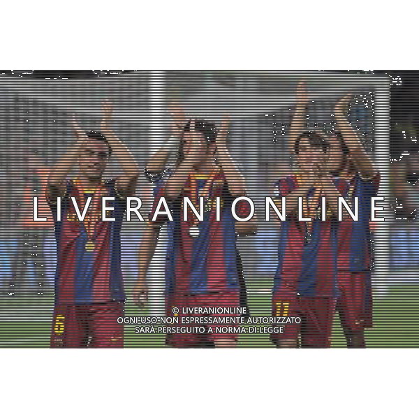 BARCELLONA-SIVIGLIA SUPERCOPPA DI SPAGNA 2010 NELLA FOTO Xavi Hernandez, David Villa, Bojan Krkic and Adriano Correia (ALTERPHOTOS/Acero)-AG ALDO LIVERANI ONLY ITALY