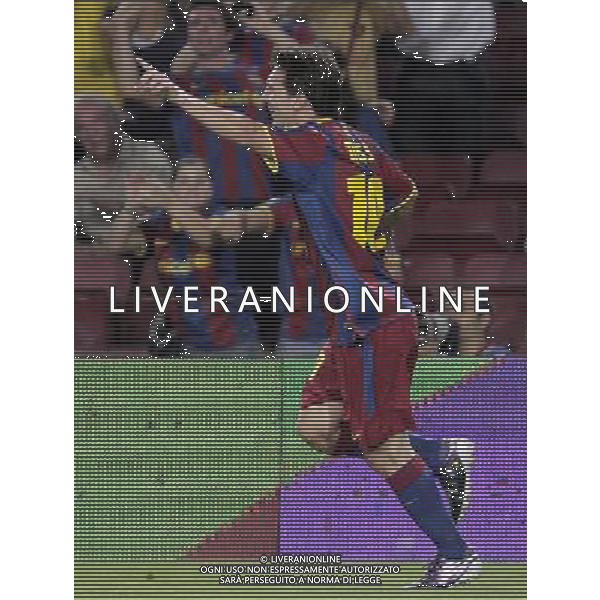 FC Barcelona\'s Lionel Messi celebrates goal during SuperCup of Spain Final match. August 21,2010. (ALTERPHOTOS/Acero) BARCELLONA-SIVIGLIA SUPERCOPPA DI SPAGNA 2010 AG ALDO LIVERANI SAS ITALY ONLY *** Local Caption *** .