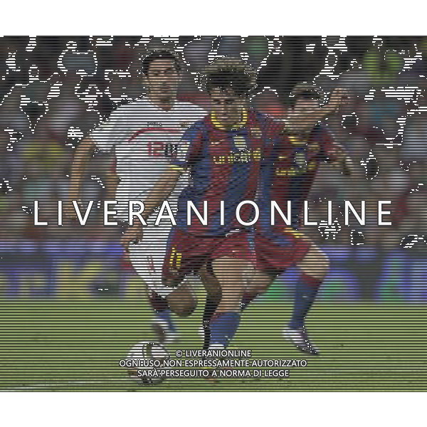 FC Barcelona\'s Bojan Krkic (r) and Sevilla\'s Julien Escude (l) during SuperCup of Spain Final match. August 21,2010. (ALTERPHOTOS/Acero) BARCELLONA-SIVIGLIA SUPERCOPPA DI SPAGNA 2010 AG ALDO LIVERANI SAS ITALY ONLY *** Local Caption *** .