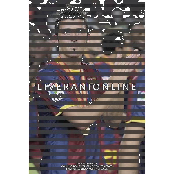 FC Barcelona\'s David Villa celebrates the victory in the SuperCup of Spain Final match. August 21,2010. (ALTERPHOTOS/Acero) BARCELLONA-SIVIGLIA SUPERCOPPA DI SPAGNA 2010 AG ALDO LIVERANI SAS ITALY ONLY *** Local Caption *** .