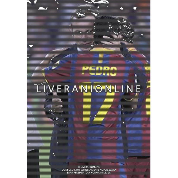FC Barcelona\'s President Sandro Rosell (l) and Pedro Rodriguez celebrate the victory in the SuperCup of Spain Final match. August 21,2010. (ALTERPHOTOS/Acero) BARCELLONA-SIVIGLIA SUPERCOPPA DI SPAGNA 2010 AG ALDO LIVERANI SAS ITALY ONLY *** Local Caption *** .