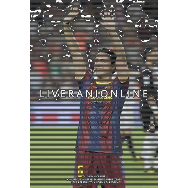 FC Barcelona\'s Xavi Hernandez celebrates the victory in the SuperCup of Spain Final match. August 21,2010. (ALTERPHOTOS/Acero) BARCELLONA-SIVIGLIA SUPERCOPPA DI SPAGNA 2010 AG ALDO LIVERANI SAS ITALY ONLY *** Local Caption *** .