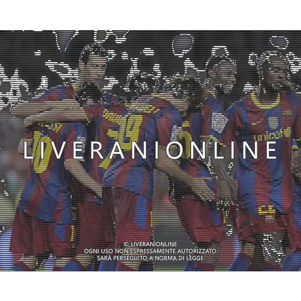 FC Barcelona\'s players celebrate goal during SuperCup of Spain Final match. August 21,2010. (ALTERPHOTOS/Acero) BARCELLONA-SIVIGLIA SUPERCOPPA DI SPAGNA 2010 AG ALDO LIVERANI SAS ITALY ONLY *** Local Caption *** .
