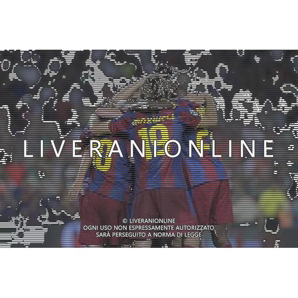 FC Barcelona\'s players celebrate goal during SuperCup of Spain Final match. August 21,2010. (ALTERPHOTOS/Acero) BARCELLONA-SIVIGLIA SUPERCOPPA DI SPAGNA 2010 AG ALDO LIVERANI SAS ITALY ONLY *** Local Caption *** .