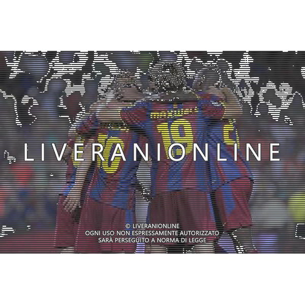FC Barcelona\'s players celebrate goal during SuperCup of Spain Final match. August 21,2010. (ALTERPHOTOS/Acero) BARCELLONA-SIVIGLIA SUPERCOPPA DI SPAGNA 2010 AG ALDO LIVERANI SAS ITALY ONLY *** Local Caption *** .