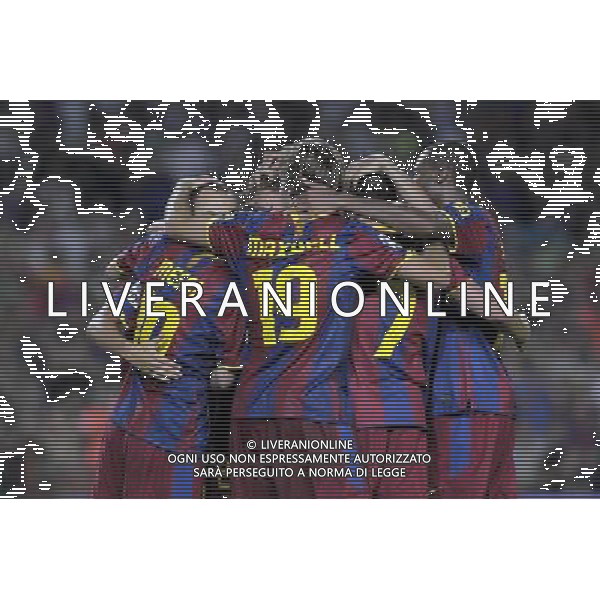 FC Barcelona\'s players celebrate goal during SuperCup of Spain Final match. August 21,2010. (ALTERPHOTOS/Acero) BARCELLONA-SIVIGLIA SUPERCOPPA DI SPAGNA 2010 AG ALDO LIVERANI SAS ITALY ONLY *** Local Caption *** .