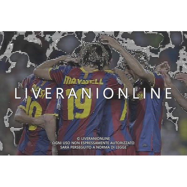 FC Barcelona\'s players celebrate goal during SuperCup of Spain Final match. August 21,2010. (ALTERPHOTOS/Acero) BARCELLONA-SIVIGLIA SUPERCOPPA DI SPAGNA 2010 AG ALDO LIVERANI SAS ITALY ONLY *** Local Caption *** .