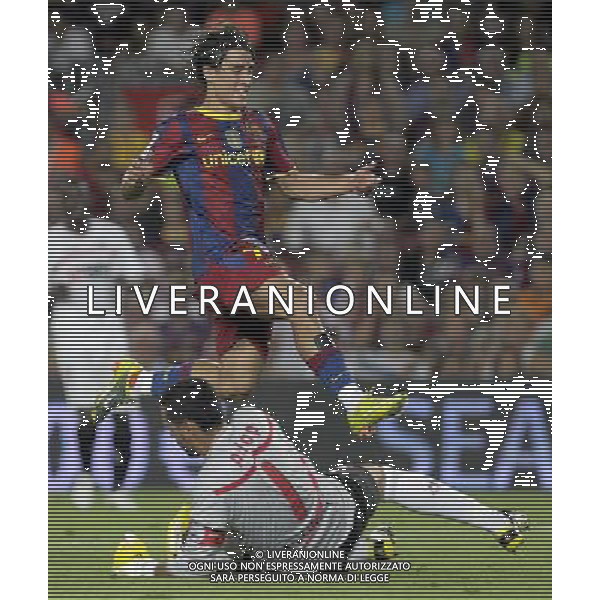 FC Barcelona\'s Bojan Krkic (t) and Sevilla\'s Andres Palop during SuperCup of Spain Final match. August 21,2010. (ALTERPHOTOS/Acero) BARCELLONA-SIVIGLIA SUPERCOPPA DI SPAGNA 2010 AG ALDO LIVERANI SAS ITALY ONLY *** Local Caption *** .