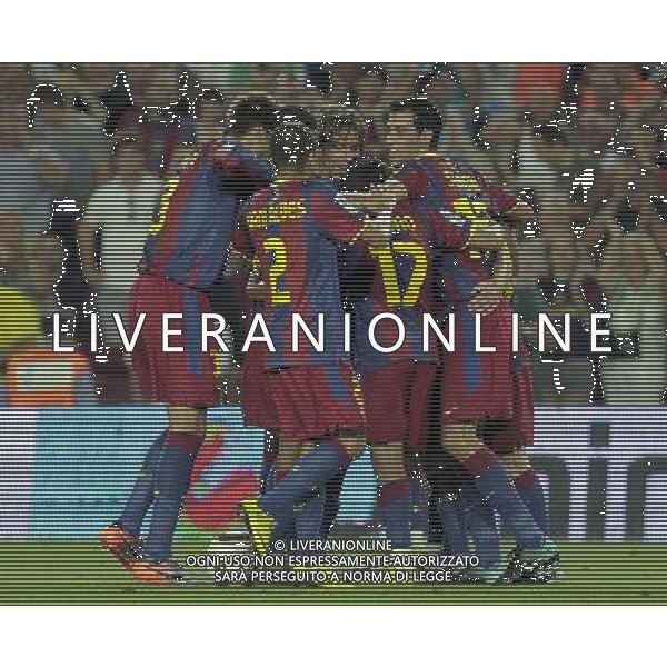 FC Barcelona\'s players celebrate goal during SuperCup of Spain Final match. August 21,2010. (ALTERPHOTOS/Acero) BARCELLONA-SIVIGLIA SUPERCOPPA DI SPAGNA 2010 AG ALDO LIVERANI SAS ITALY ONLY *** Local Caption *** .