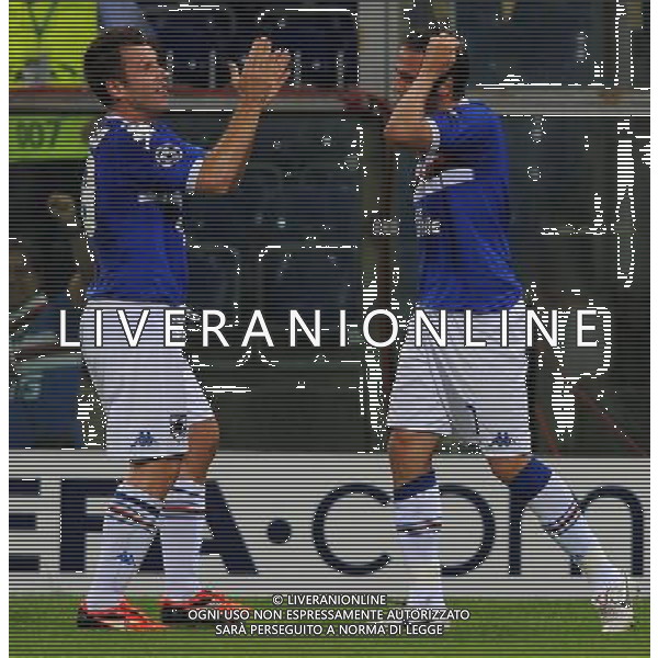 Champions League 2010/2011 Turno Preliminare Ritorno Genova - 24.08.2010 Sampdoria-Werder Brema Nella Foto:esultanza dopo il secondo gol di giampaolo pazzini con antonio cassano /Ph.Vitez-Ag. Aldo Liverani