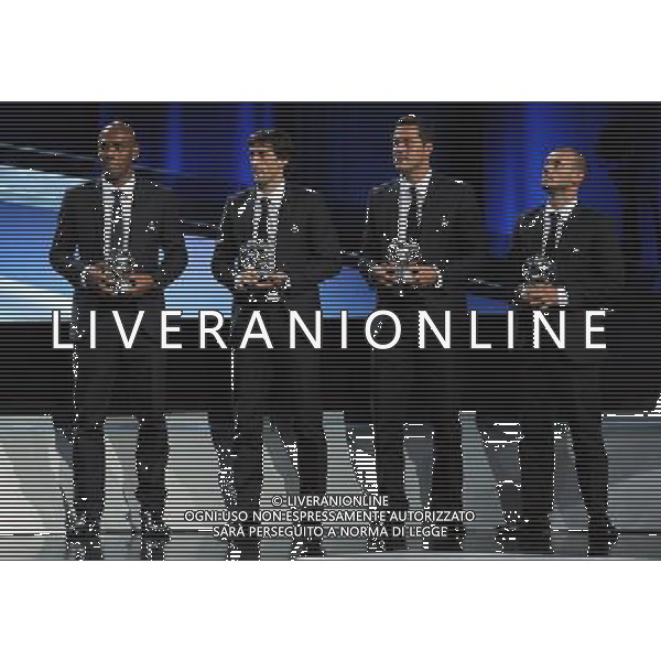 Champions League Draw 2010/2011 Sorteggi Montecarlo (Principato di Monaco) - 26.08.2010 Nella Foto:milito julio cesar maicon e snaijder aspettano la premiazione /Ph.Vitez-Ag. Aldo Liverani