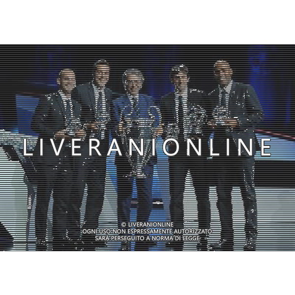 Champions League Draw 2010/2011 Sorteggi Montecarlo (Principato di Monaco) - 26.08.2010 Nella Foto:moratti posa con la coppa e i giocatori premiati-milito sneijder maicon julio cesar /Ph.Vitez-Ag. Aldo Liverani