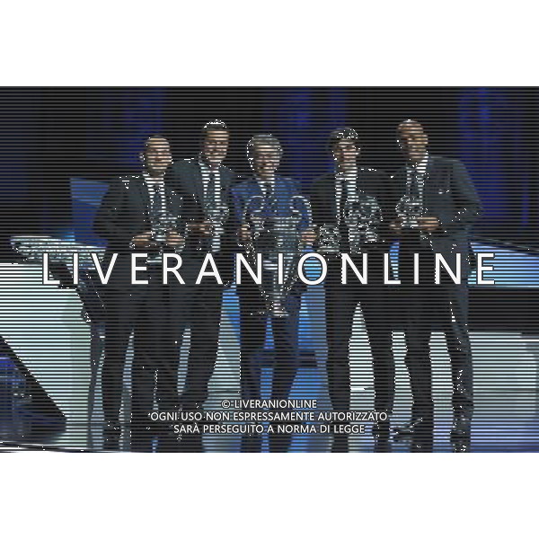 Champions League Draw 2010/2011 Sorteggi Montecarlo (Principato di Monaco) - 26.08.2010 Nella Foto:moratti posa con la coppa e i giocatori premiati-milito sneijder maicon julio cesar /Ph.Vitez-Ag. Aldo Liverani