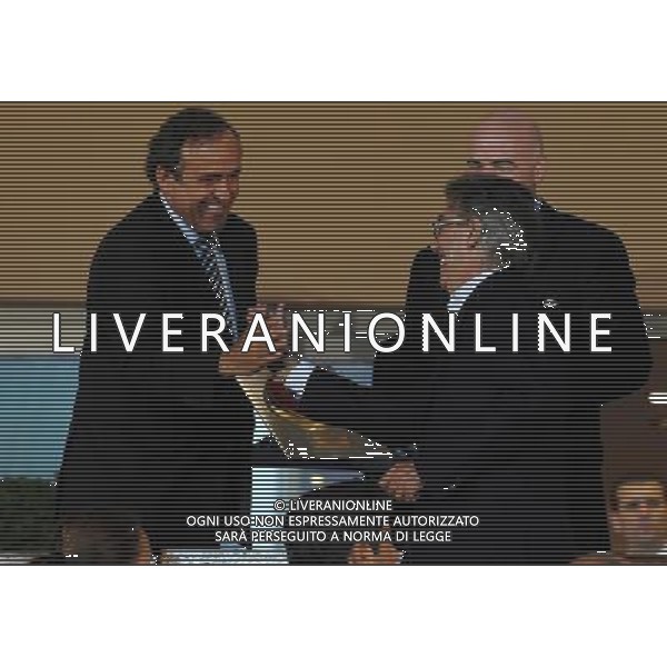 UEFA SuperCup 2010 Montecarlo (Principato di Monaco) - 27.08.2010 Inter-Atleco Madrid Nella Foto:Massimo MORATTI-Michel PLATINI /Ph.Vitez-Ag. Aldo Liverani