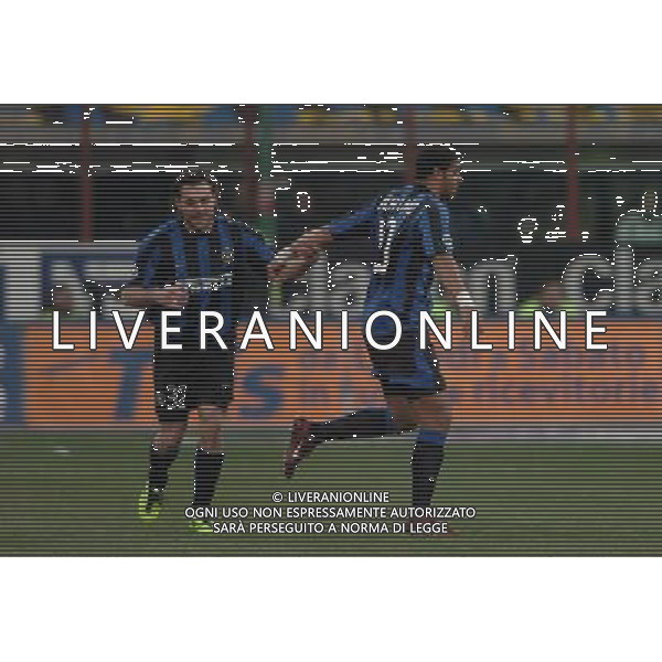 Inter-Juventus Coppa Italia semifinale ritorno Tim Cup 12/02/2004 nella foto adriano esultante con christian vieri dopo il gol* foto marco luzzani/Agenzia Aldo liverani