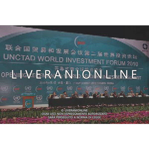 (100907) -- XIAMEN, Sept. 7, 2010 () -- The opening ceremony of the 2nd World Investment Forum, which is sponsored by the United Nations Conference on Trade and Development (UNCTAD), opens in the coastal city of Xiamen, southeast China\'s Fujian Province, Sept. 7, 2010. Chinese Vice President Xi Jinping delivered a key note speech at the ceremony. (/Lan Hongguang)(wyo) - Xinhua/Photoshot - Ag. Aldo Liverani sas ITALY ONLY World Investment Forum\' - WIF 2010, forum globale sugli investimenti organizzato con cadenza biennale dalla United Nations Conference on Trade and Development (UNCTAD)