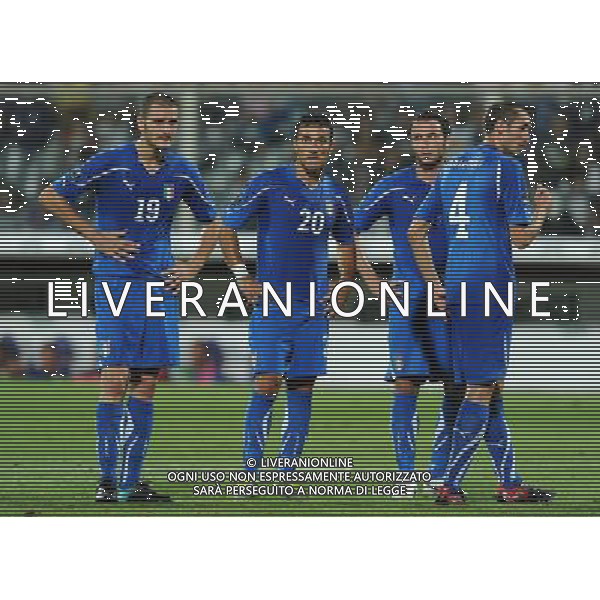 Qualificazioni ai Campionati Europei UEFA EURO 2012 Gruppo C Firenze - 07.09.2010 Italia-Far Oer Nella Foto:Fabio QUAGLIARELLA-Giampaolo PAZZINI-Leandro BONUCCI-Giorgio CHIELLINI /Ph.Vitez-Ag. Aldo Liverani