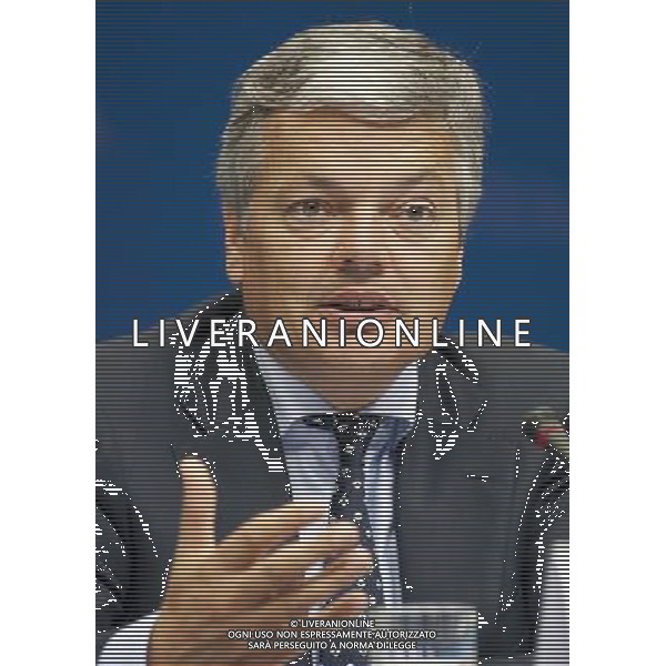 Chairman of the Ecofin council Belgian Finance Minister Didier Reynders holds a press conference after EU finance ministers council ( ECOFIN ) at European Council headquarters in Brussels, Belgium on 2010-09-07 by Wiktor Dabkowski Poland OUT, France OUTnull Riunione e Conferenza Stampa dei ministri delle finanze dell\'Eurogruppo presso la sede del Consiglio europeo a Bruxelles, in Belgio 07/09/2010