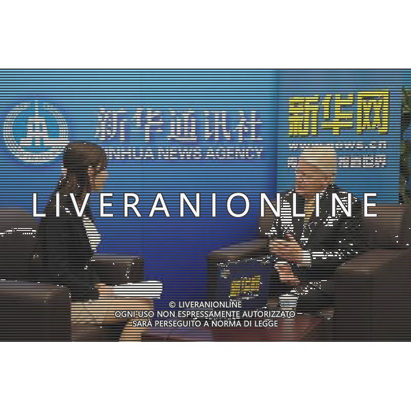 (100914) -- TIANJIN, Sept. 14, 2010 -- Iceland President Olafur Ragnar Grimsson(R) receives an exclusive interview by Xinhua News Agency on the sidelines of the World Economic Forum (WEF) Annual Meeting of the New Champions 2010 in north China\'s Tianjin Municipality on Sept. 14, 2010. Liu Haifeng)(axy) ©PHOTOSHOT/Agenzia Aldo Liverani Sas - ITALY ONLY - EDITORIAL USE ONLY -