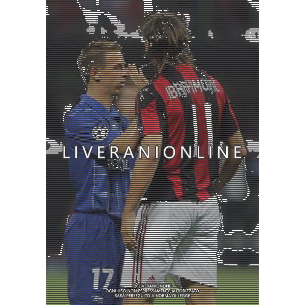 Milan - Auxerre Champions League 15/09/2010 nella foto zlatan ibrahimovic batibecca con pedretti ©luzzani/Agenzia Aldo Liverani Sas