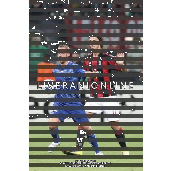 MILANO 15.09.2010-CHAMPIONS LEAGUE MATCH GROUP G MILAN - AJ AUXERRE 2:0 NELLA FOTO JEAN-PASCAL MIGNOT ZLATAN IBRAHIMOVIC FOT. PIOTR KUCZA/NEWSPIX.PL/AG ALDO LIVERANI ONLY ITALY 