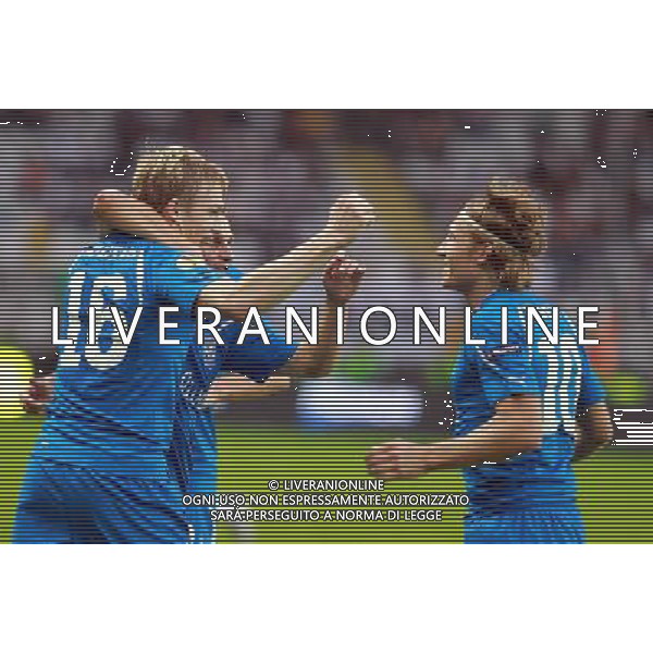 TORINO 16/09/2010 UEFA EUROPA LEAGUE 2010-2011 - PARTITA JUVENTUS vs LECH POZNAN nella foto: RUDNEVS PESZKO KRIWIEC ©  JERZY KLESZCZ / NEWSPIX.PL - AG. ALDO LIVERANI SAS italy only ESULTANZA 