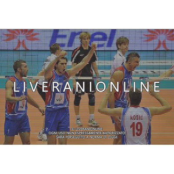 Trieste, 25/09 /2010. FIVB 2010 Men\'s World Championship Germania vs Serbia Gruppo F - 1 turno Nella foto: Esultanza Serbia Foto di Simone Ferraro / Ag. Aldo Liverani
