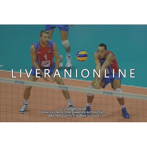 Trieste, 26/09 /2010. FIVB 2010 Men\'s World Championship Canada vs Serbia Gruppo F - 2 turno Nella foto: Kovacevic Nikola e Samardzic Marko Foto di Simone Ferraro / Liverani