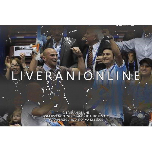 Campionati Mondiali Pallavolo maschile FIVB 1Á giornata della seconda fase Milano 30-09-2010 Francia - Argentina nella foto: i giocatori dell\'Inter Cambiasso e Zanetti esultano a fine gara foto Garavaglia - ag. Aldo Liverani sas