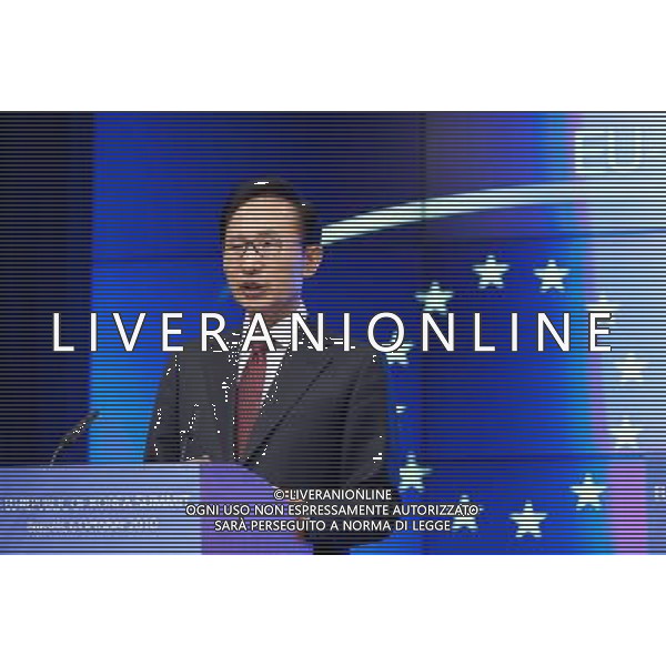 (101006) -- BRUSSELS, Oct. 6, 2010 -- South Korean President Lee Myung-bak attends a press conference held at the end of the EU-Republic of Korea Summit in Brussels, capital of Belgium, Oct. 6, 2010. EU and South Korea signed a free trade agreement Wednesday at the EU-Republic of Korea Summit. Thierry Monasse)(gj) - Xinhua - Photoshot - Ag. Aldo Liverani sas ITALY ONLY BRUXELLES - SUMMIT EUROPA UNITA E REPUBBLICA DI KOREA
