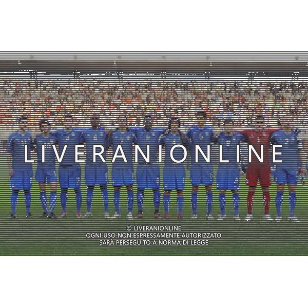 Rieti - 08/10/2010 - Stadio \'Centro D\'Italia\' - Spareggio d\'andata per accedere all\'Europeo Under 21 2011 - Italia vs Bielorussia - nella foto: La formazione Under 21 schierata durante l\'inno nazionale ph. Corradetti / ©Aldo Liverani Sas