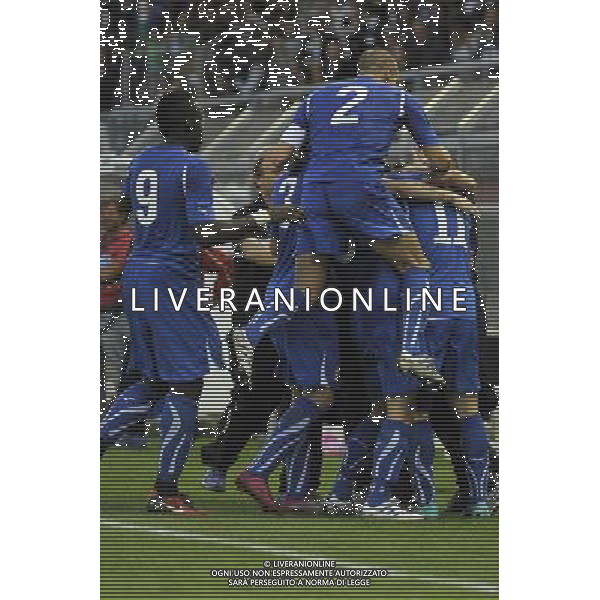 Rieti - 08/10/2010 - Stadio \'Centro D\'Italia\' - Spareggio d\'andata per accedere all\'Europeo Under 21 2011 - Italia vs Bielorussia - nella foto: L\'esultanza al gol di Mattia DESTRO ph. Corradetti / ©Aldo Liverani Sas