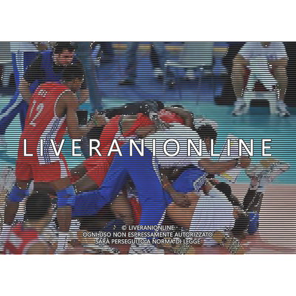 (101010) -- ROME, Oct. 10, 2010 () -- Cuba\'s players and coach celebrate after winning the semi-final against Serbia at the 2010 FIVB Men\'s Volleyball World Championship in Rome, Italy, Oct. 9, 2010. Cuba won 3-2. (/Chen Haitong) ©photoshot/Agenzia Aldo Liverani Sas - ITALY ONLY - Cuba - Serbia Volley Campionati Mondiali Pallavolo maschile FIVB Semifinale Roma