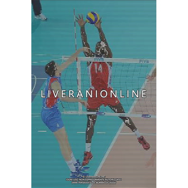 Campionati Mondiali Pallavolo maschile FIVB Semifinale Roma 9-10-2010 Cuba - Serbia nella foto: Bojan Janic (Serbia) contro il muro di Raydel Hierrezuelo Aguirre (Cuba) foto Garavaglia - ag. Aldo Liverani sas
