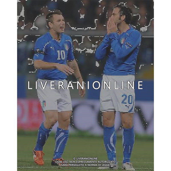 Qualificazioni ai Campionati Europei UEFA EURO 2012 Gruppo C Genova - 12.10.2010 Italia-Serbia Nella Foto:Antonio CASSANO-Giampaolo PAZZINI /Ph.Vitez-Ag. Aldo Liverani