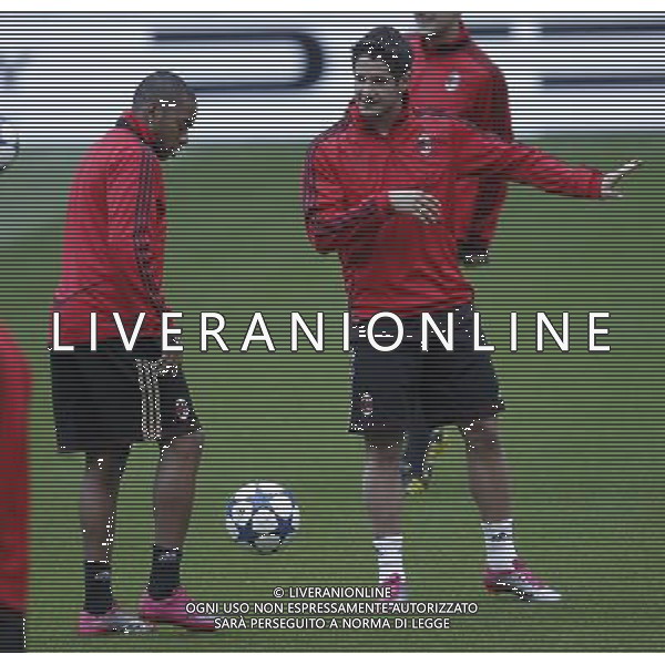 MADRID 18/10/2010.- Milan training at Bernabeu Stadium before tomorrow\'s champions league match Real Madrid vs Milan. Robinho and Pato. Photo: Cesar Cebolla / ALFAQUI - AG. ALDO LIVERANI SAS ITALY ONLY MADRID - ALLENAMENTO MILAN AC PRIMA DELLA PARTITA DI CHAMPIONS LEAGUE CONTRO IL REAL MADRID