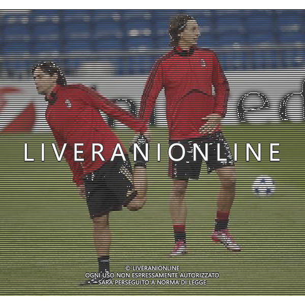 MADRID 18/10/2010.- Milan training at Bernabeu Stadium before tomorrow\'s champions league match Real Madrid vs Milan. Zlatan Ibrahimovic and Filippo Inzaghi. Photo: Cesar Cebolla / ALFAQUI - AG. ALDO LIVERANI SAS ITALY ONLY MADRID - ALLENAMENTO MILAN AC PRIMA DELLA PARTITA DI CHAMPIONS LEAGUE CONTRO IL REAL MADRID